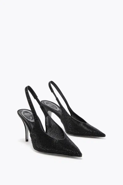 René Caovilla Textured Slingback Pump Pointed Toe In Black