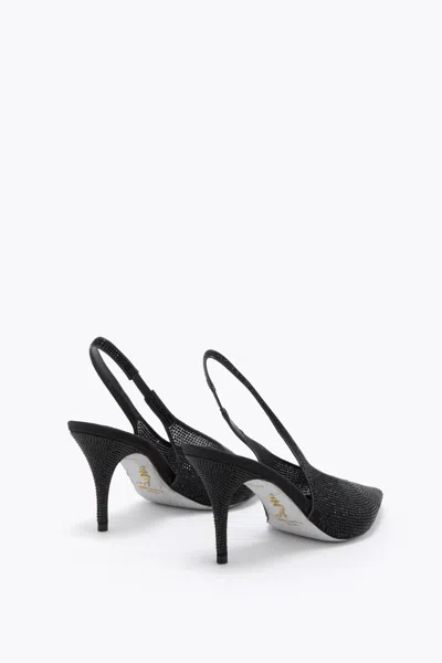 René Caovilla Textured Slingback Pump Pointed Toe In Black