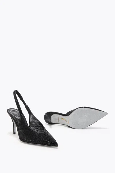 René Caovilla Textured Slingback Pump Pointed Toe In Black