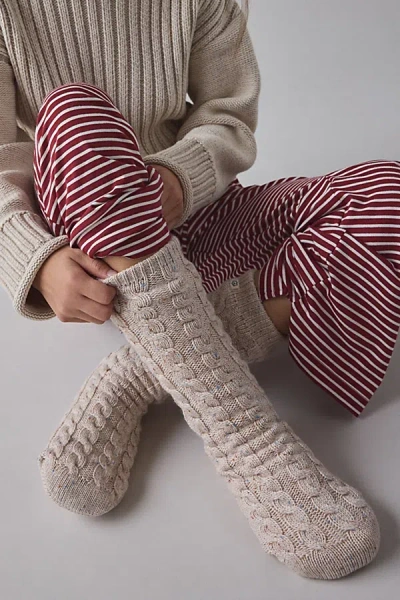 Ugg Elowyn Cable Knit Fleece Grip Socks In Neutral