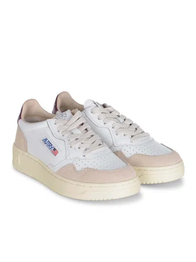 Autry Medalist Low Sneakers In White And Burgundy Suede And Leather In White