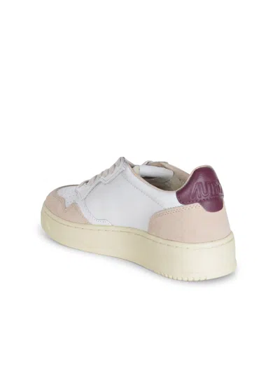 Autry Medalist Low Sneakers In White And Burgundy Suede And Leather In White