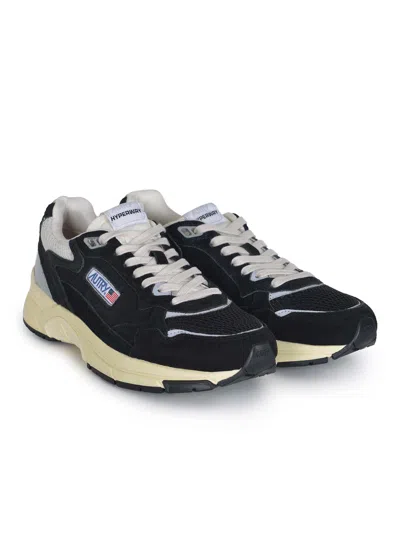 Autry Black Suede And Mesh Sneakers With Cream Cushioned Sole In Black