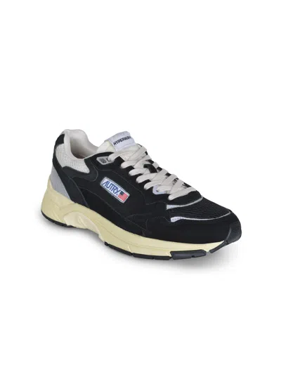 Autry Black Suede And Mesh Sneakers With Cream Cushioned Sole In Black