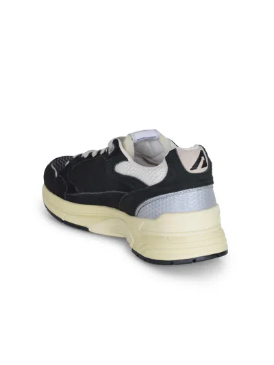Autry Black Suede And Mesh Sneakers With Cream Cushioned Sole In Black