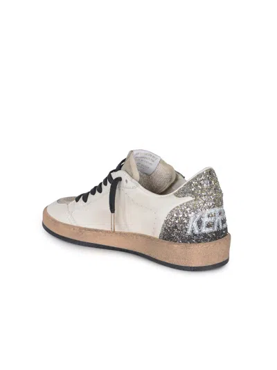 Golden Goose Ballstar White Low Top Sneakers With Glittered Star Patch On The Side And Glittered Heel With Logo L In White
