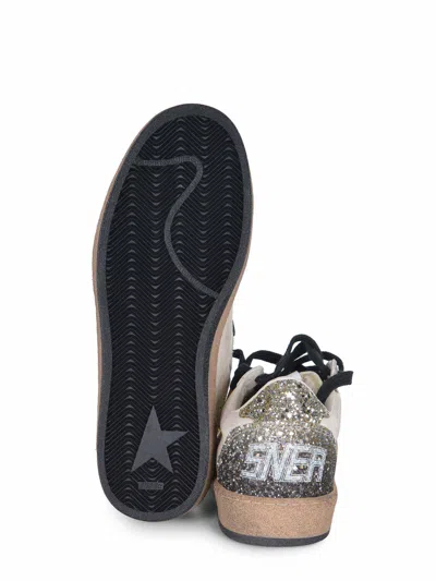 Golden Goose Ballstar White Low Top Sneakers With Glittered Star Patch On The Side And Glittered Heel With Logo L In White