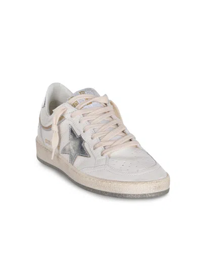 Golden Goose Ball Star Sneakers In Vintage Effect Leather With Silver Star And Heel Tab In White