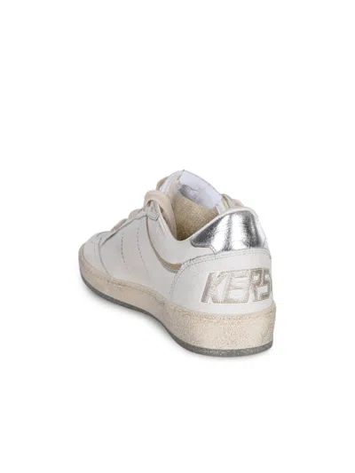 Golden Goose Ball Star Sneakers In Vintage Effect Leather With Silver Star And Heel Tab In White