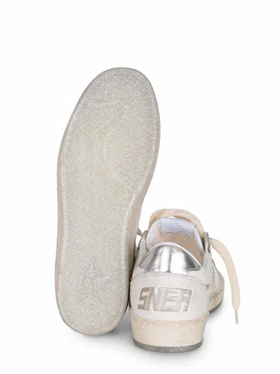 Golden Goose Ball Star Sneakers In Vintage Effect Leather With Silver Star And Heel Tab In White