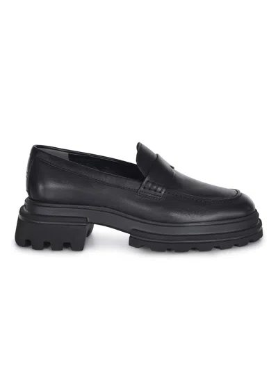 Hogan 10-storey Smooth Leather And Workwear Sole Loafers In Black