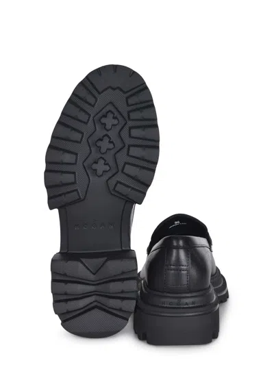 Hogan 10-storey Smooth Leather And Workwear Sole Loafers In Black