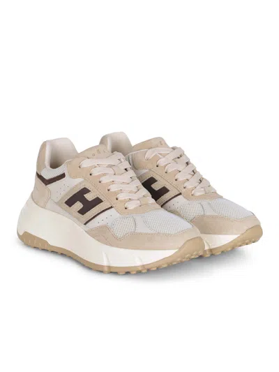 Hogan Hi-fi Suede And Mesh Sneakers In Neutral