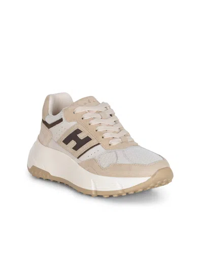 Hogan Hi-fi Suede And Mesh Sneakers In Neutral