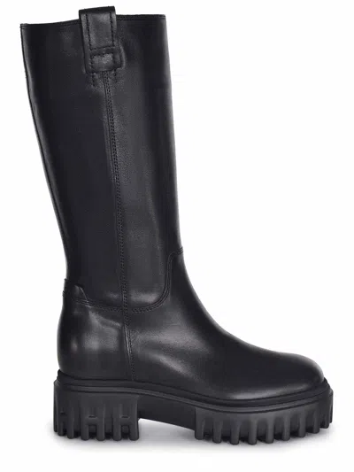 Hogan Knee-high Boots With Chunky Sole And Pull Tab In Black