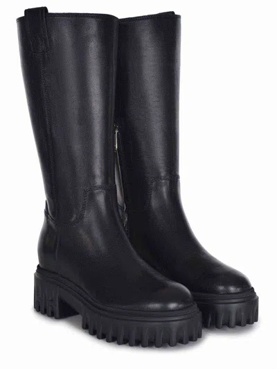 Hogan Knee-high Boots With Chunky Sole And Pull Tab In Black