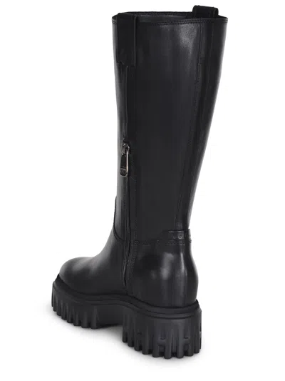 Hogan Knee-high Boots With Chunky Sole And Pull Tab In Black