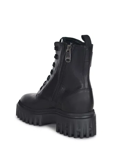 Hogan H700 Chunky Biker Boots In Leather In Black