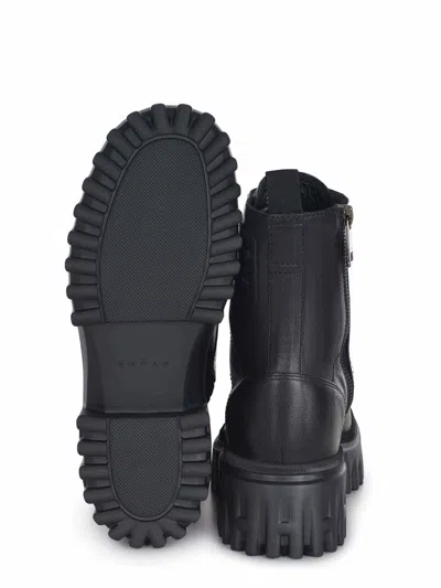 Hogan H700 Chunky Biker Boots In Leather In Black
