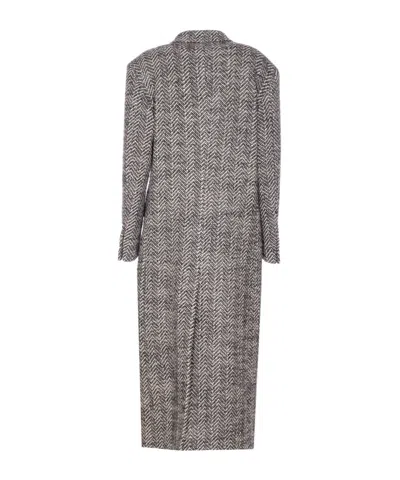 Tagliatore Wool Double-breasted Coat Herringbone Pattern In Gray