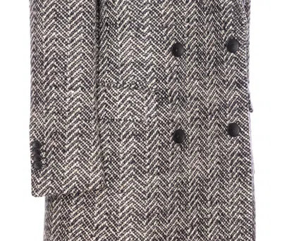 Tagliatore Wool Double-breasted Coat Herringbone Pattern In Gray