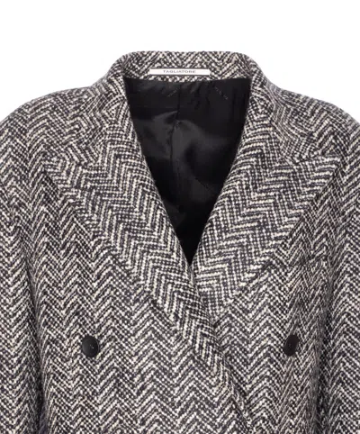 Tagliatore Wool Double-breasted Coat Herringbone Pattern In Gray