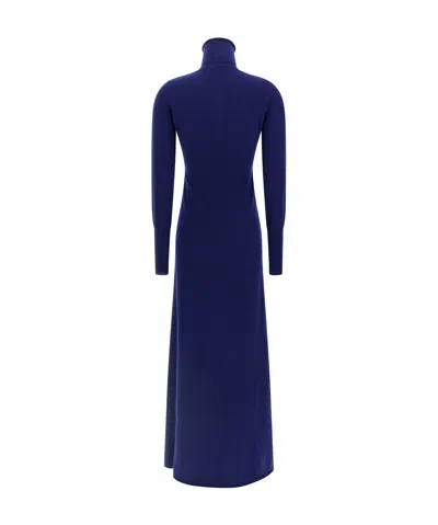 Tom Ford High Neck Buttoned Maxi Dress With Long Sleeves In Blue