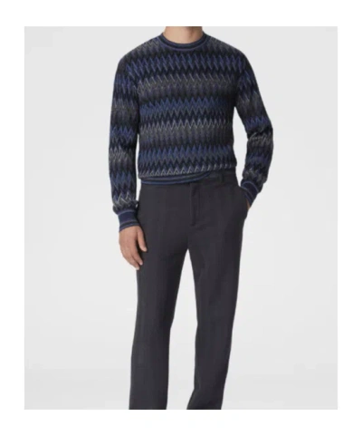 Missoni Crew Neck Sweater With 3d Zigzag Pattern In Blue