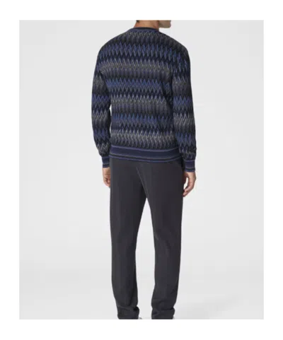 Missoni Crew Neck Sweater With 3d Zigzag Pattern In Blue