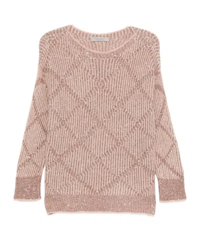 D Exterior Sequin-embellished Diamond-pattern Sweater In Pink