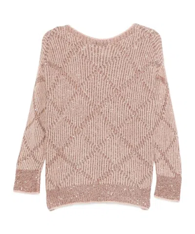 D Exterior Sequin-embellished Diamond-pattern Sweater In Pink