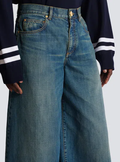 Balmain Wide-leg Faded Denim Jeans In Blue