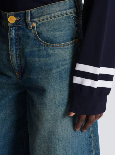 Balmain Wide-leg Faded Denim Jeans In Blue