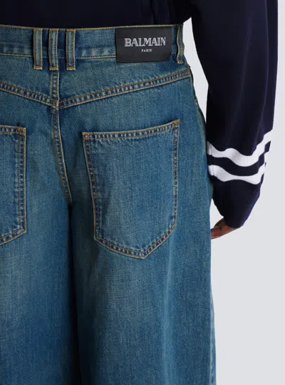 Balmain Wide-leg Faded Denim Jeans In Blue