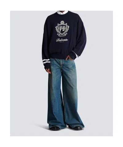 Balmain Wide-leg Faded Denim Jeans In Blue