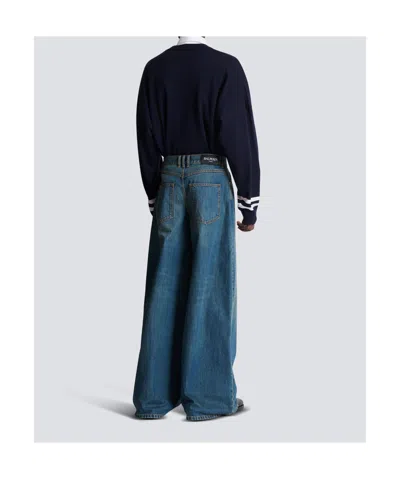 Balmain Wide-leg Faded Denim Jeans In Blue