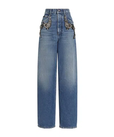 Dolce & Gabbana Embellished Wide-leg Trousers In Blue