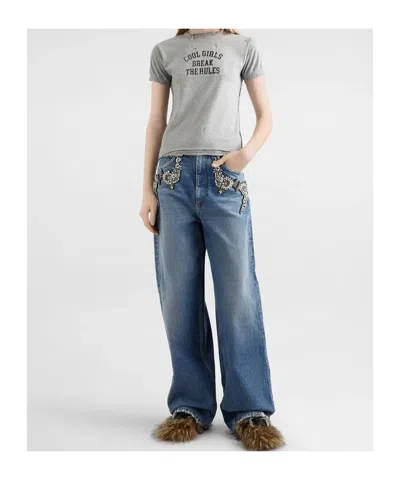 Dolce & Gabbana Embellished Wide-leg Trousers In Blue