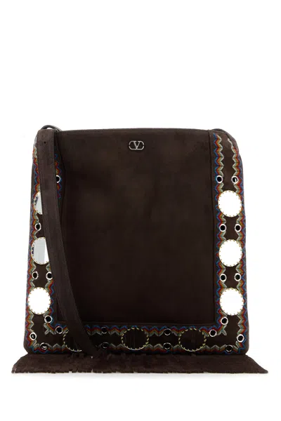 Valentino Suede Cross-body Bag With Fringe And Studs In Black