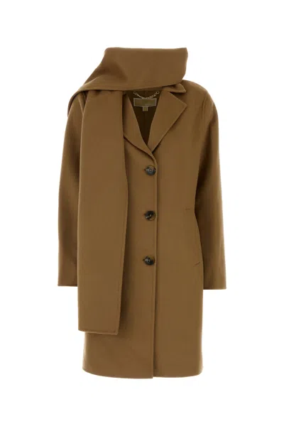 Michael Michael Kors Michael By Michael Kors Camel Wool Blend Coat In Brown