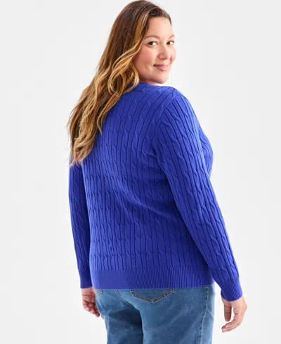 Style & Co Plus Size Cotton Cable-knit V-neck Sweater, Macy's Exclusive In Blue