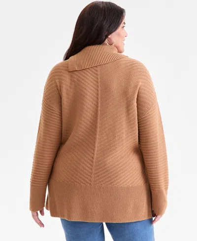 Style & Co Plus Size Envelope Neckline Tunic Sweater, Macy's Exclusive In Neutral