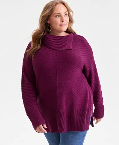 Style & Co Women's Envelope-neck Tunic Sweater, Created For Macy's In Burgundy