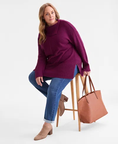 Style & Co Women's Envelope-neck Tunic Sweater, Created For Macy's In Burgundy