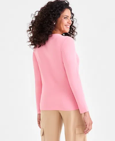 Style & Co Women's Cotton Long-sleeve Scoop-neck Top, Created For Macy's In Pink