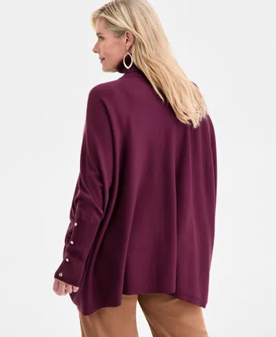 Jm Collection Plus Size Solid Turtleneck Poncho Sweater, Macy's Exclusive In Burgundy