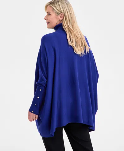 Jm Collection Plus Size Solid Turtleneck Poncho Sweater, Macy's Exclusive In Blue