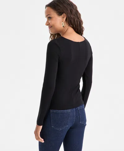 Inc International Concepts Petite Ruched-front Top, Macy's Exclusive In Black