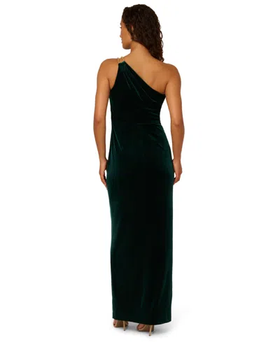 Adrianna Papell Women's Asymmetric One-shoulder Velvet Gown In Green