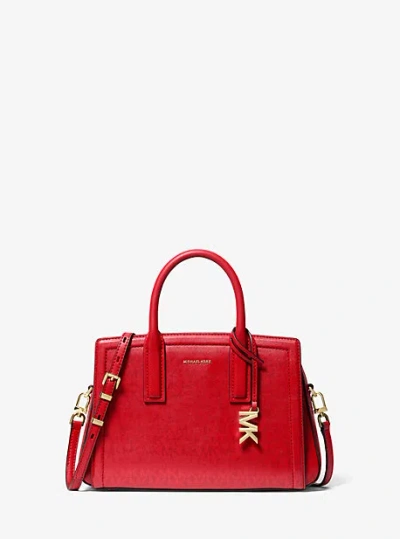 Michael Kors Laila Small Metallic Signature Logo Satchel In Red
